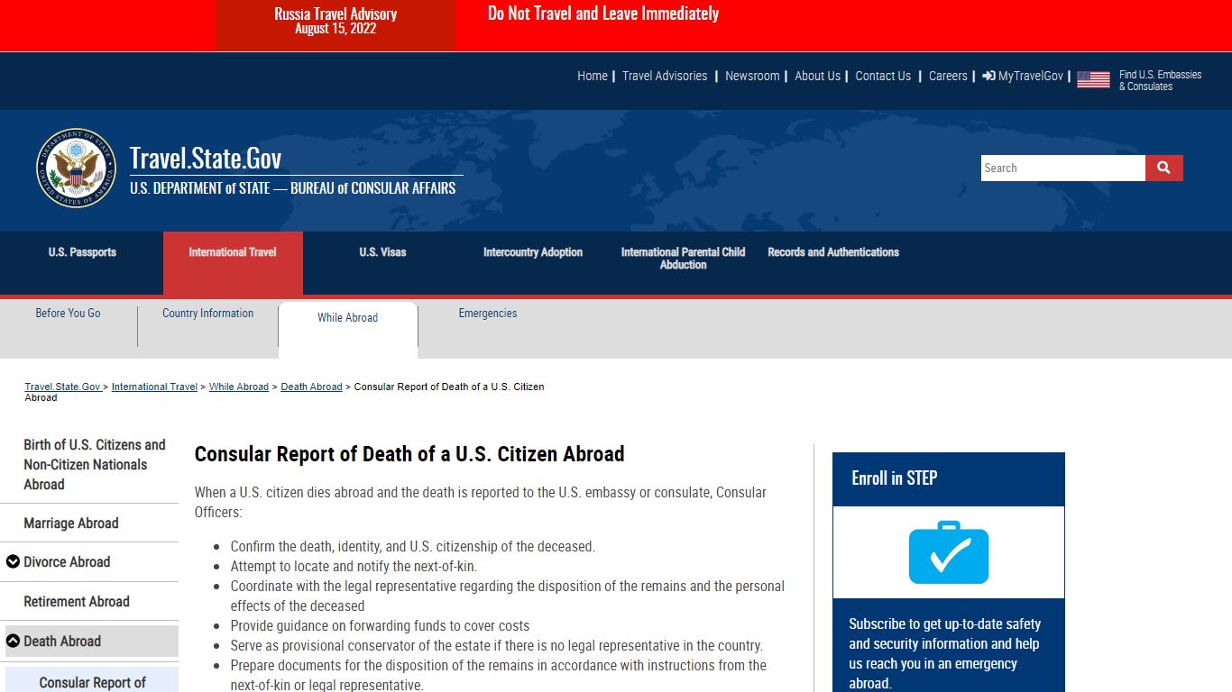 Consular Report of Death of a U.S. Citizen Abroad